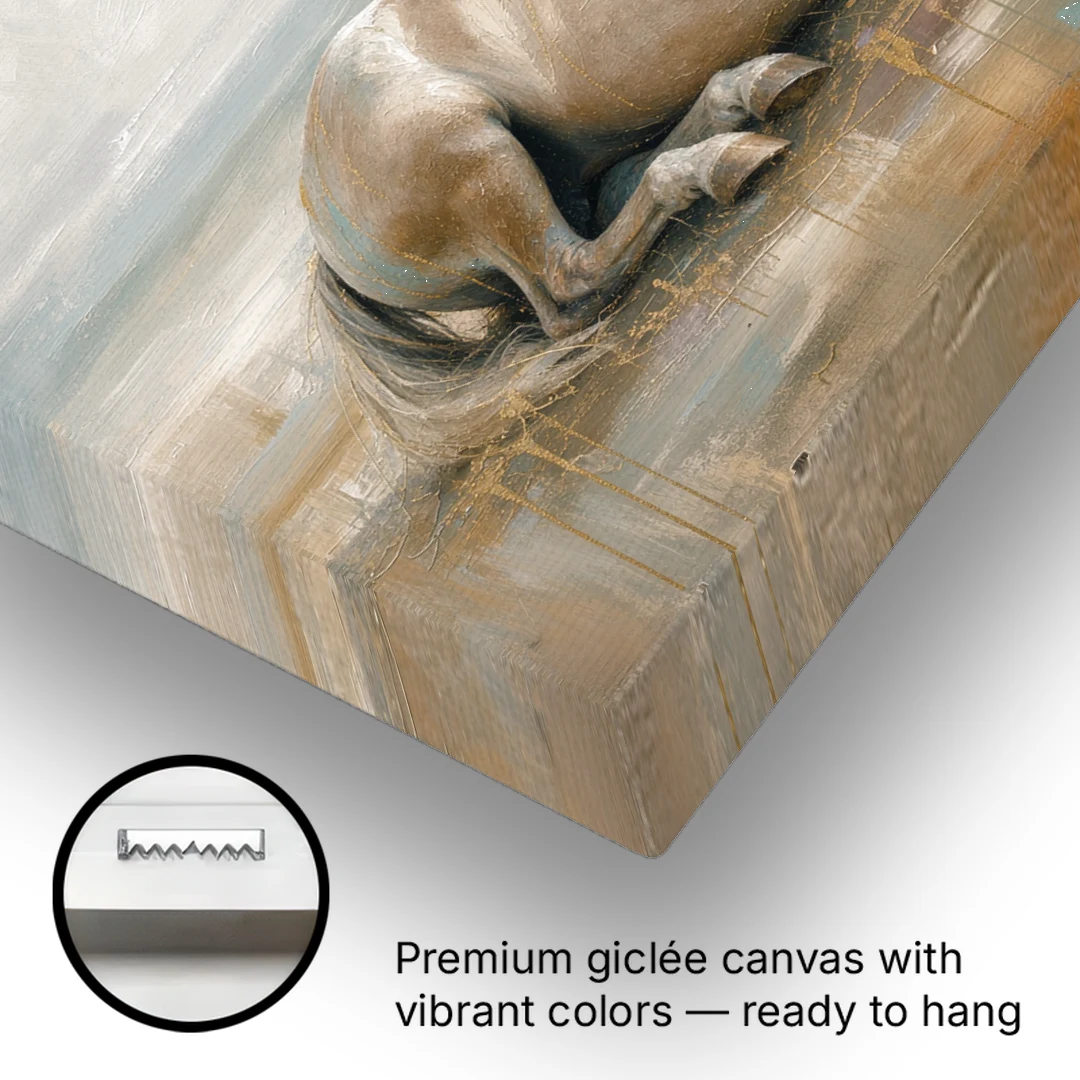 Horse Decor for Living Room White Horse at Rest - Canvas Wall Art - Gallery Wrap Corner
