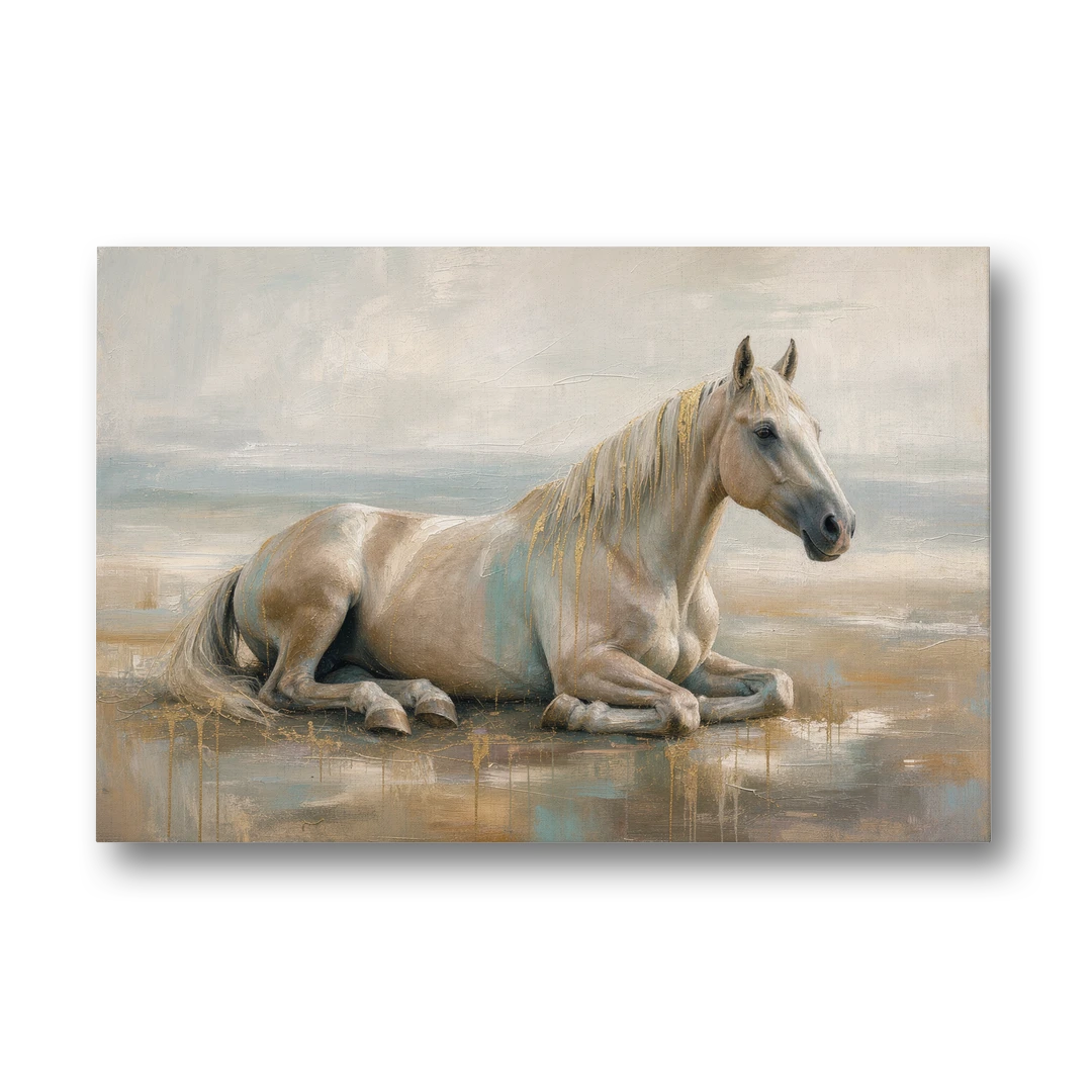 Horse Decor for Living Room White Horse at Rest - Canvas Wall Art - Front