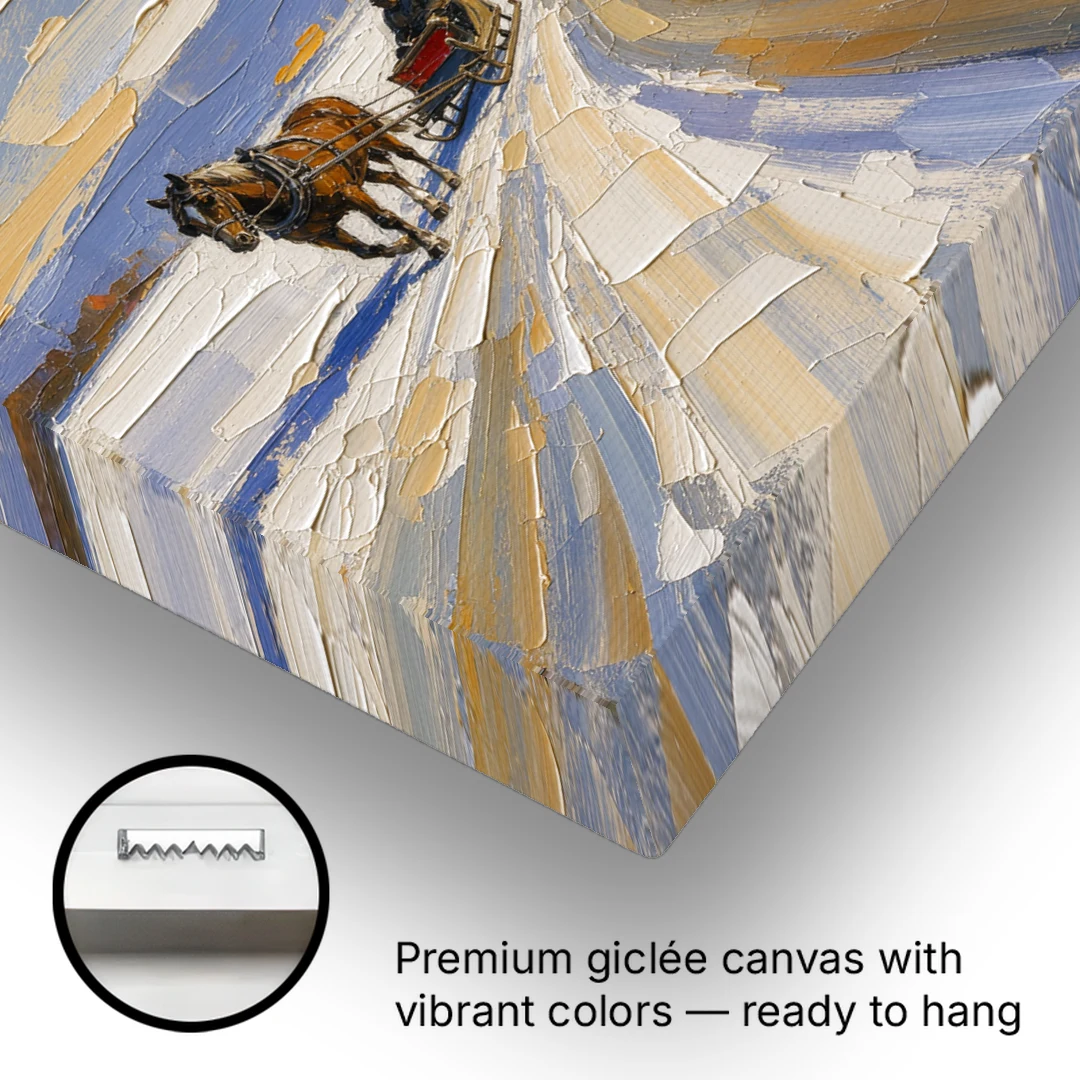 Horse Drawn Sleigh Painting Toward the Village - Canvas Wall Art - Gallery Wrap Corner