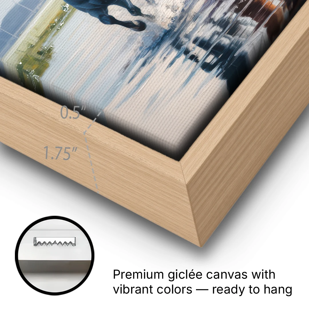 Horse Harmony in Nature - Oak Framed Canvas Wall Art - Gallery Wrap Corner
