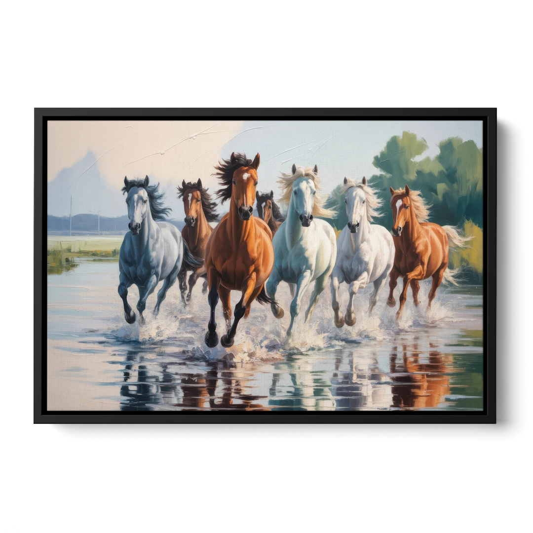 Horse Harmony in Nature - Black Framed Canvas Wall Art - Front