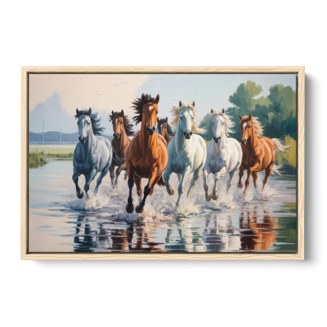 Horse Harmony in Nature - Oak Framed Canvas Wall Art - Front