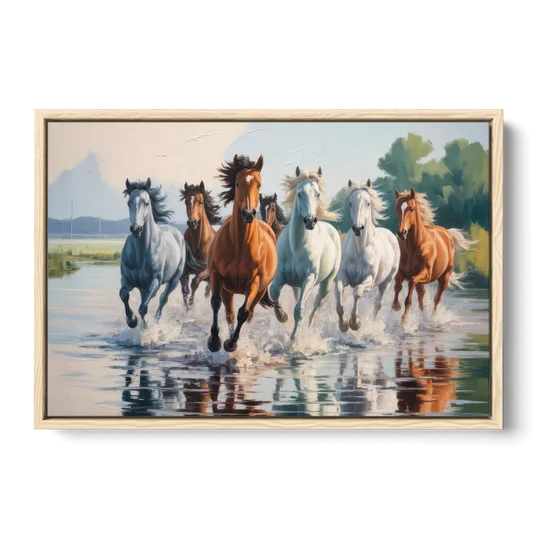 Horse Harmony in Nature - Oak Framed Canvas Wall Art - Front