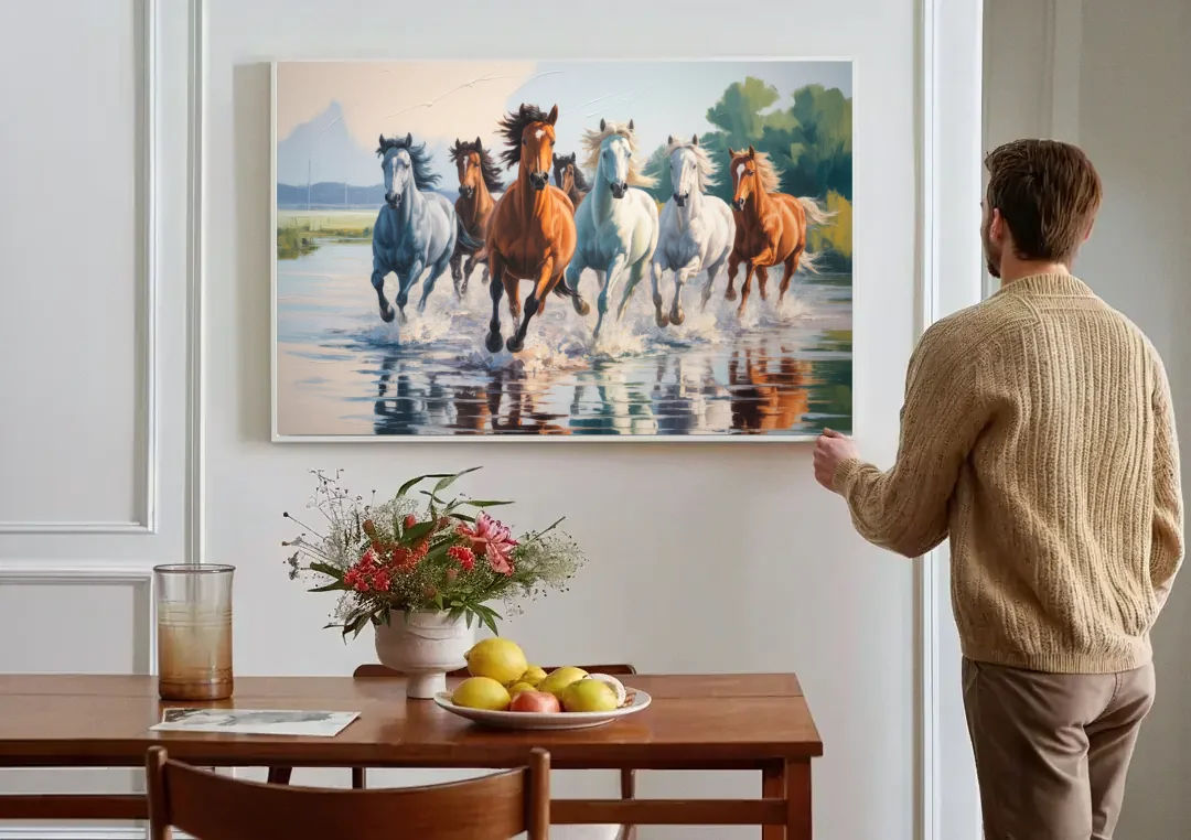 Horse Harmony in Nature canvas wall art above a dining table