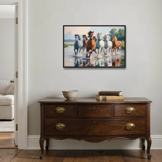 Horse Harmony in Nature - Black Framed Canvas Wall Art - Coffee Table - 36x24