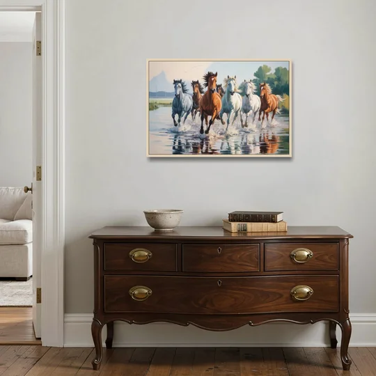 Horse Harmony in Nature - Oak Framed Canvas Wall Art - Coffee Table - 36x24