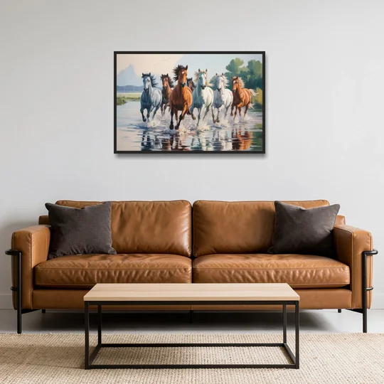 Horse Harmony in Nature - Black Framed Canvas Wall Art - Sofa - 36x24