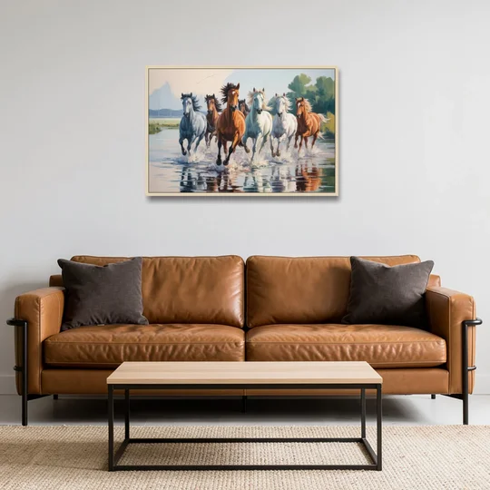Horse Harmony in Nature - Oak Framed Canvas Wall Art - Sofa - 36x24