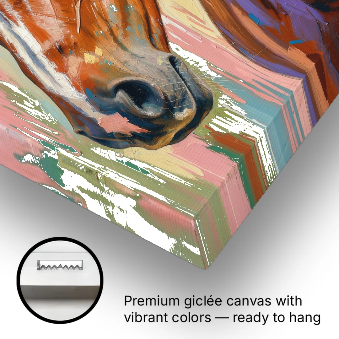 Horse Head Painting of a Chestnut in Pastel Streaks - Canvas Wall Art - Gallery Wrap Corner