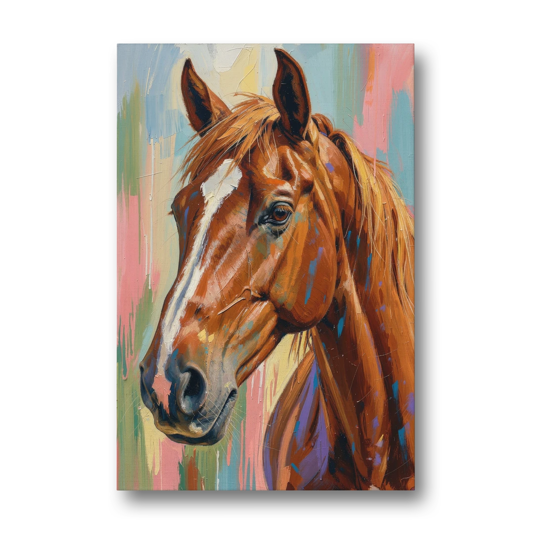 Horse Head Painting of a Chestnut in Pastel Streaks - Canvas Wall Art - Front