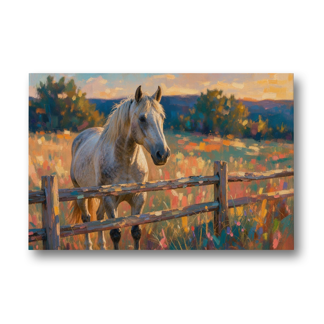 Horse Painting Canvas at the Split-Rail Fence - Canvas Wall Art - Front