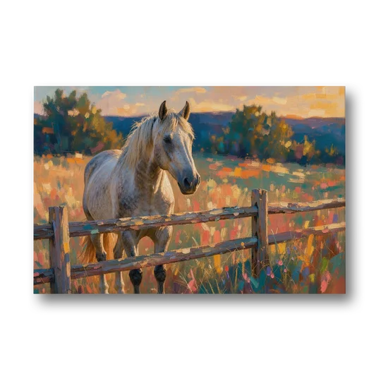 Horse Painting Canvas at the Split-Rail Fence - Canvas Wall Art - Front