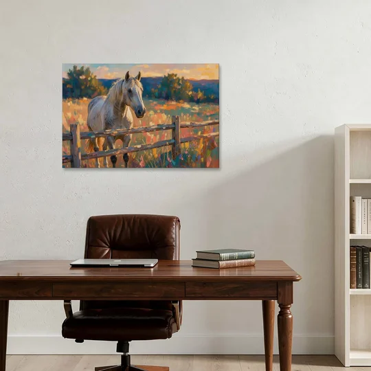 Horse Painting Canvas at the Split-Rail Fence - Canvas Wall Art - Office - 36x24