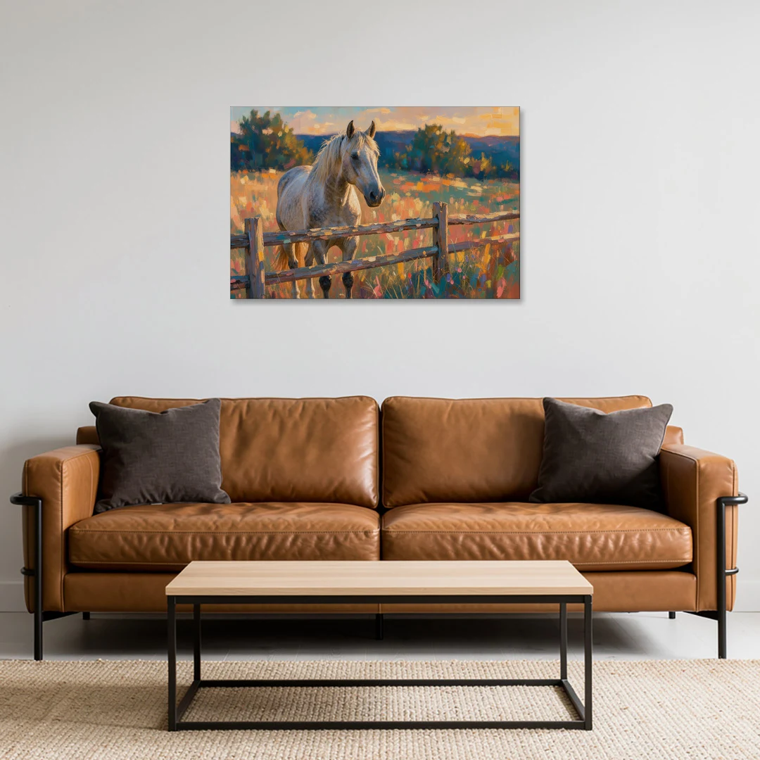 Horse Painting Canvas at the Split-Rail Fence - Canvas Wall Art - Sofa - 36x24