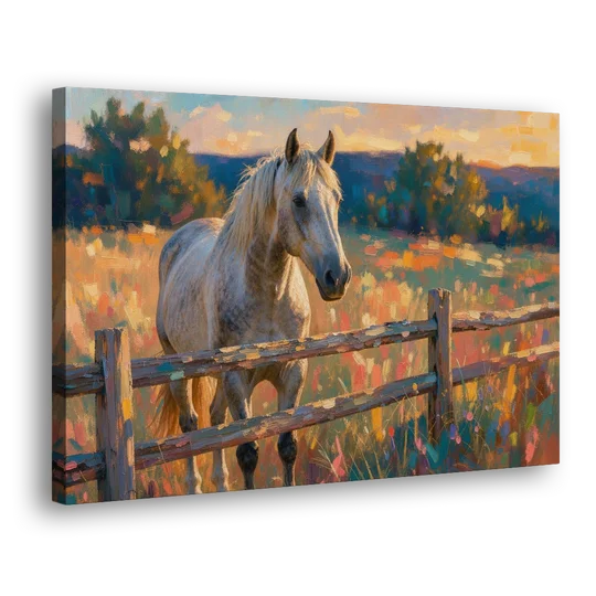 Horse Painting Canvas at the Split-Rail Fence - Canvas Wall Art - Side