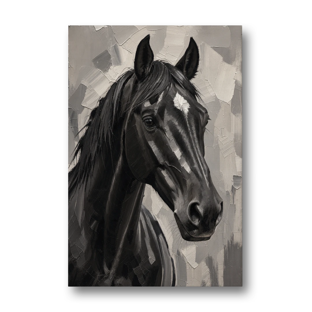 Horse Portrait Painting in Charcoal and Ivory - Canvas Wall Art - Front