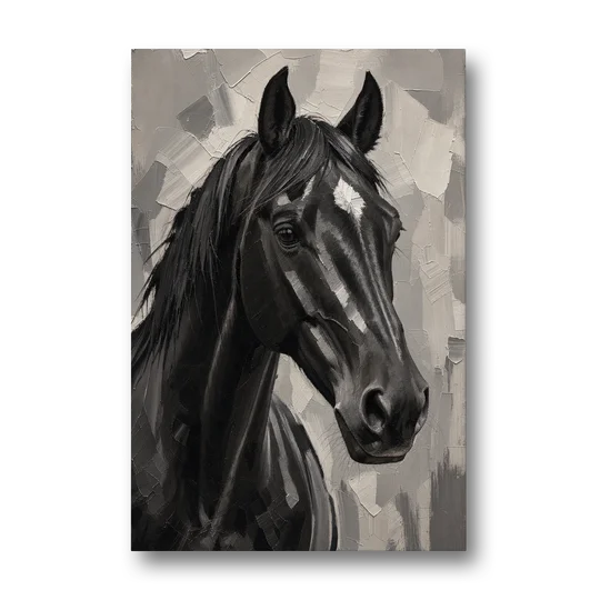 Horse Portrait Painting in Charcoal and Ivory - Canvas Wall Art - Front