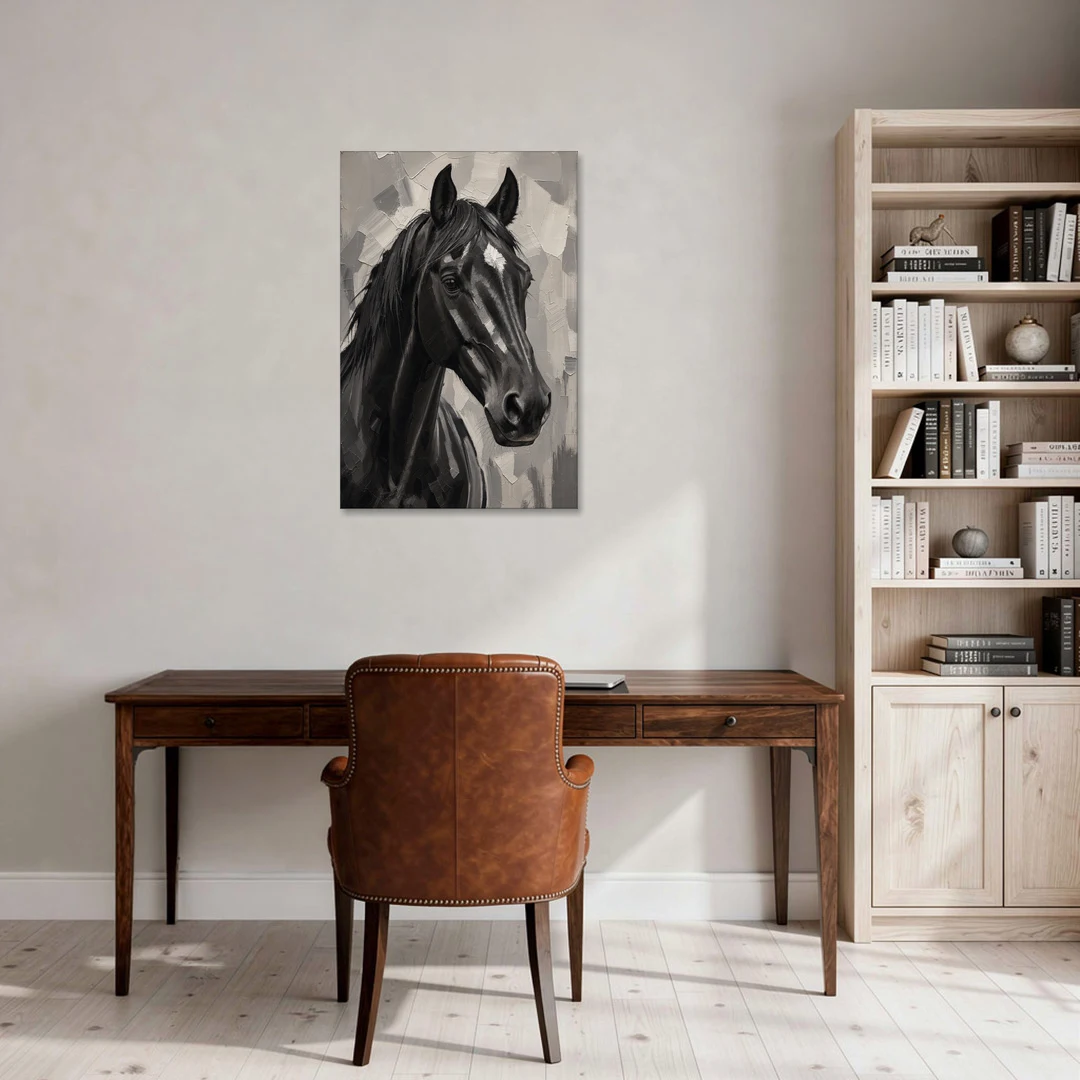 Horse Portrait Painting in Charcoal and Ivory - Canvas Wall Art - Office - 24x36