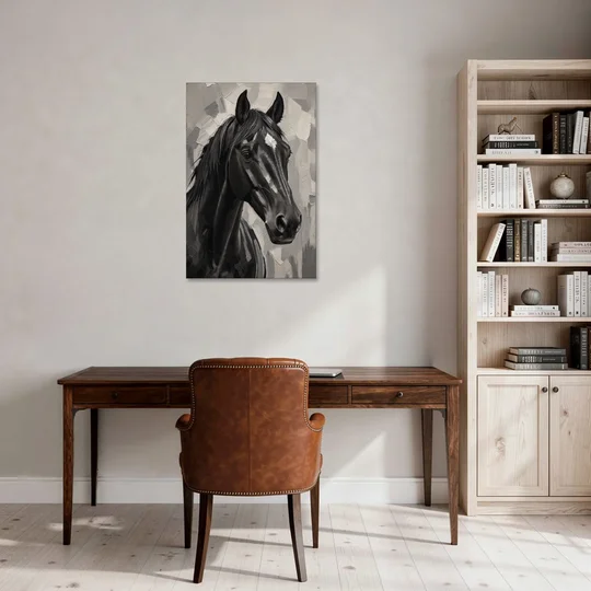 Horse Portrait Painting in Charcoal and Ivory - Canvas Wall Art - Office - 24x36