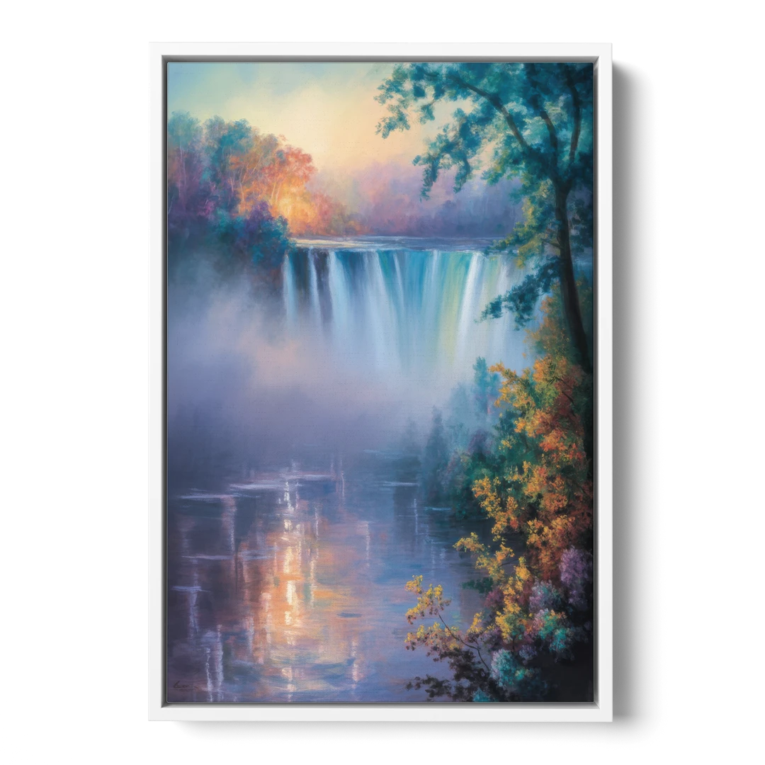 Horseshoe Falls Fog - White Framed Canvas Wall Art - Front