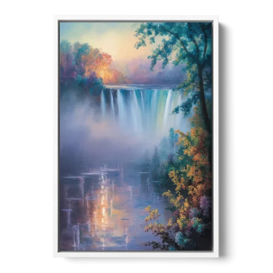 Horseshoe Falls Fog - White Framed Canvas Wall Art - Front