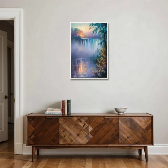 Horseshoe Falls Fog - White Framed Canvas Wall Art - Coffee Table - 24x36