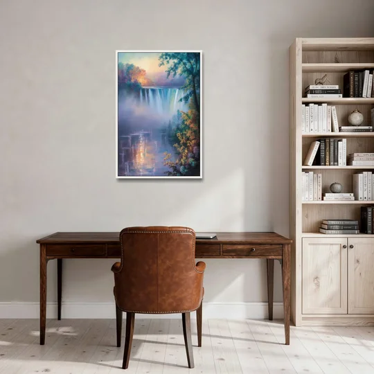 Horseshoe Falls Fog - White Framed Canvas Wall Art - Office - 24x36