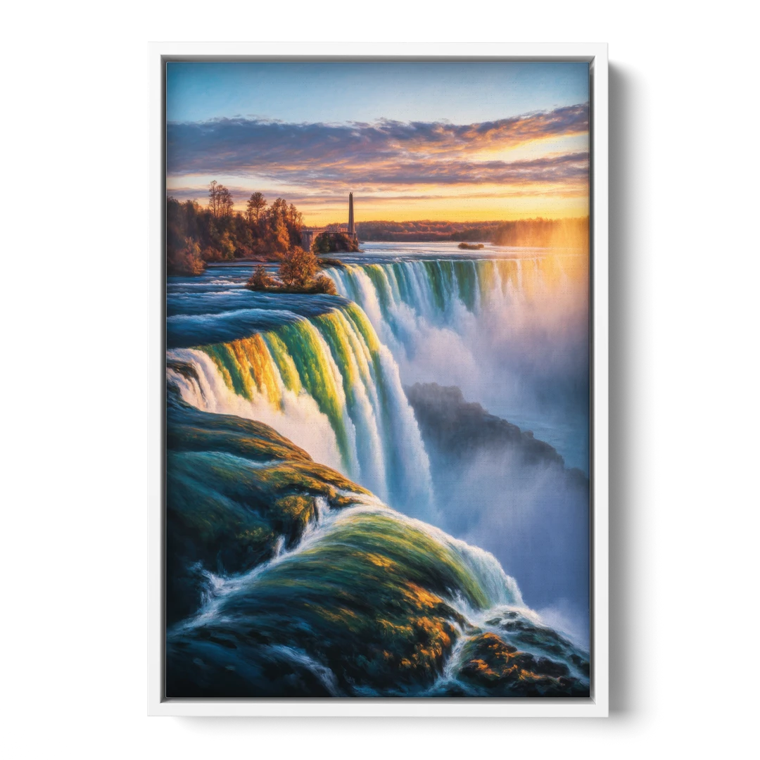 Horseshoe Falls Sunrise - White Framed Canvas Wall Art - Front