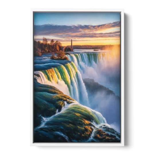 Horseshoe Falls Sunrise - White Framed Canvas Wall Art - Front