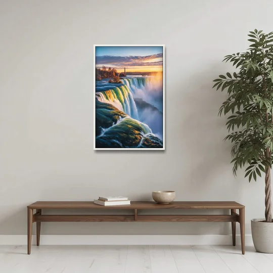 Horseshoe Falls Sunrise - White Framed Canvas Wall Art - Coffee Table - 24x36