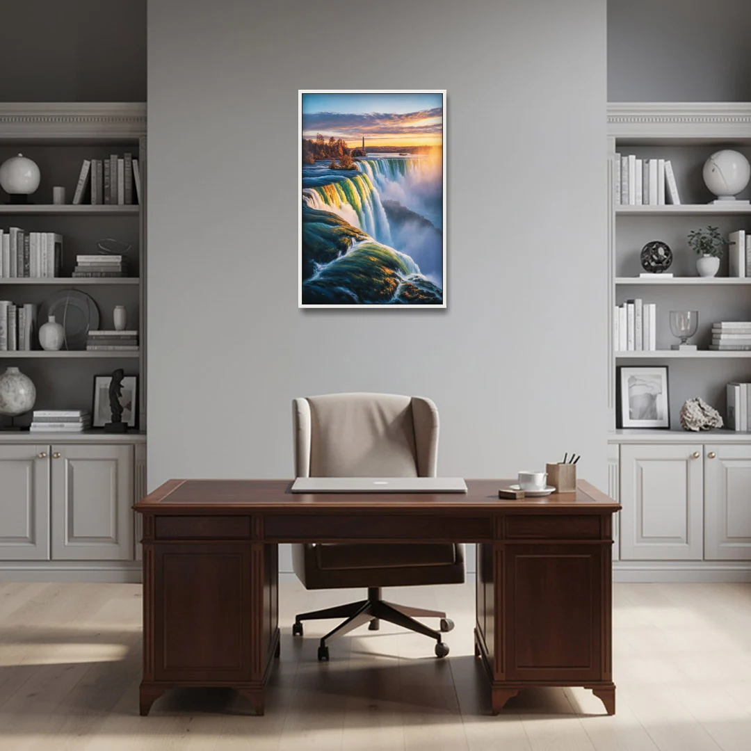 Horseshoe Falls Sunrise - White Framed Canvas Wall Art - Office - 24x36