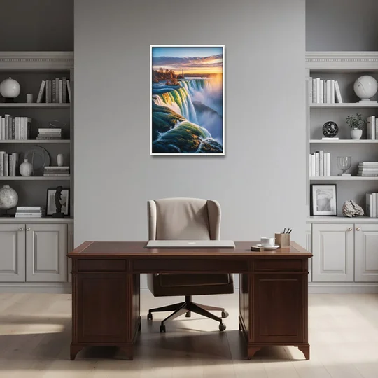 Horseshoe Falls Sunrise - White Framed Canvas Wall Art - Office - 24x36
