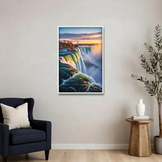 Horseshoe Falls Sunrise - White Framed Canvas Wall Art - Sofa - 24x36