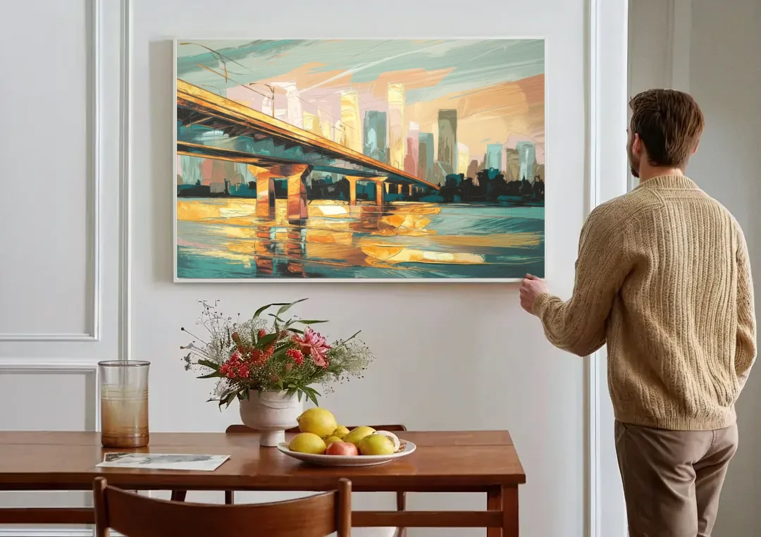 Houston Be Someone Bridge canvas wall art above a dining table