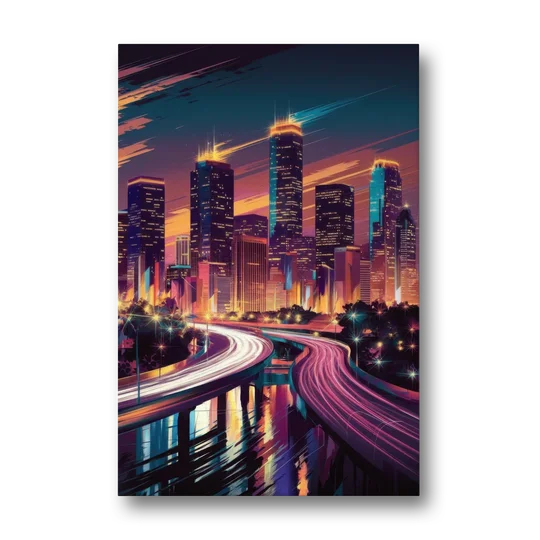 Houston City Lights - Canvas Wall Art - Front