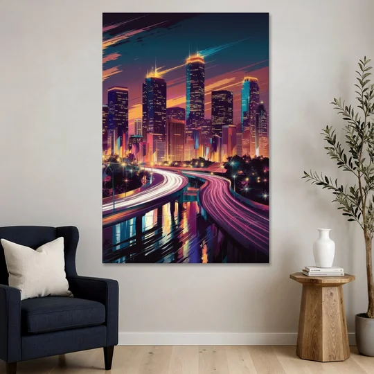 Houston City Lights - Canvas Wall Art - Sofa - 40x60