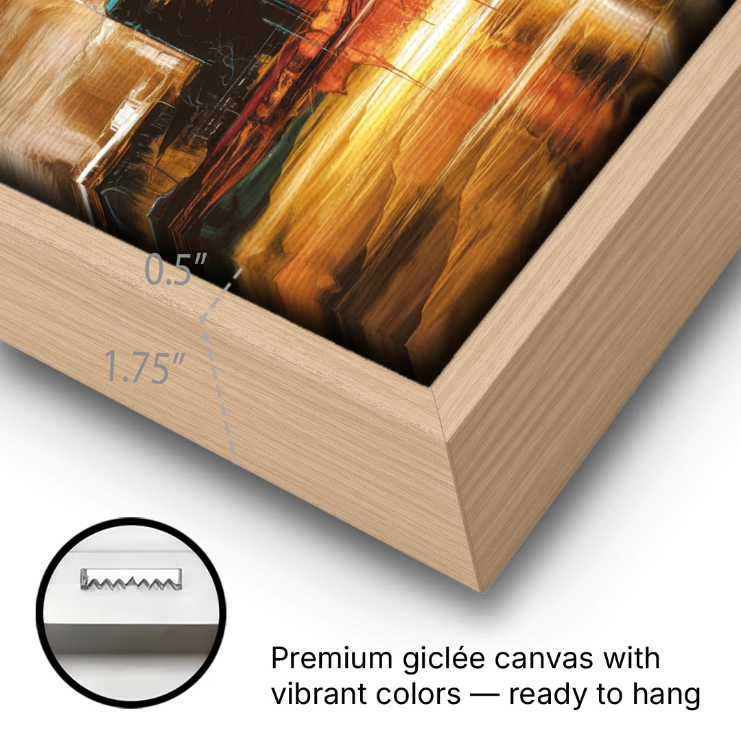 Houston Cityscape - Oak Framed Canvas Wall Art - Gallery Wrap Corner