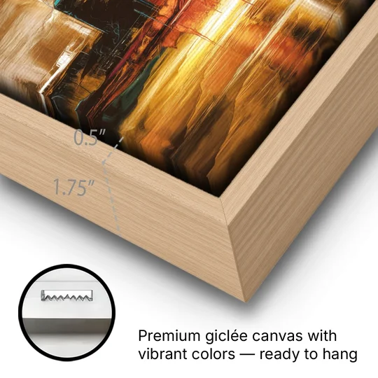 Houston Cityscape - Oak Framed Canvas Wall Art - Gallery Wrap Corner