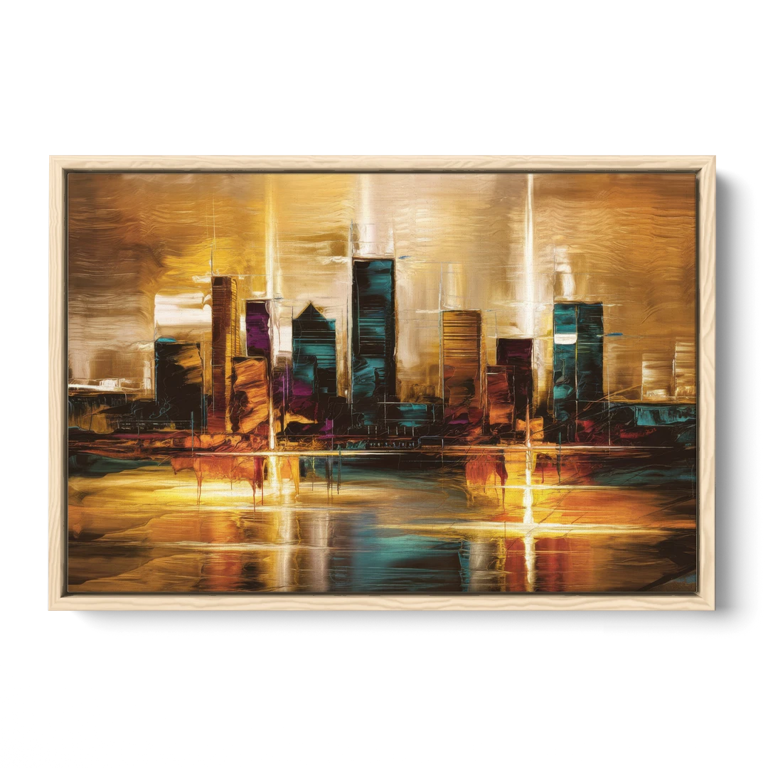 Houston Cityscape - Oak Framed Canvas Wall Art - Front