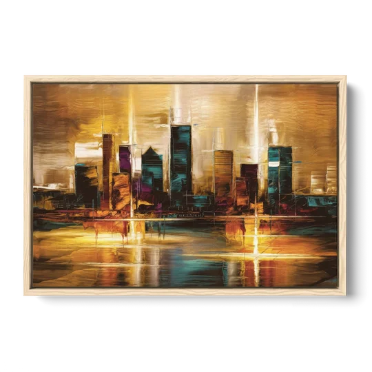 Houston Cityscape - Oak Framed Canvas Wall Art - Front