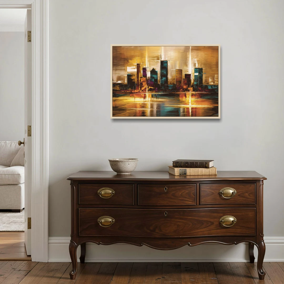 Houston Cityscape - Oak Framed Canvas Wall Art - Coffee Table - 36x24