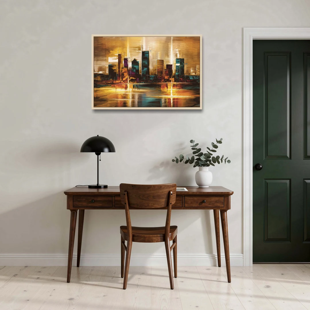 Houston Cityscape - Oak Framed Canvas Wall Art - Office - 36x24
