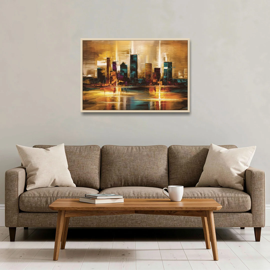 Houston Cityscape - Oak Framed Canvas Wall Art - Sofa - 36x24