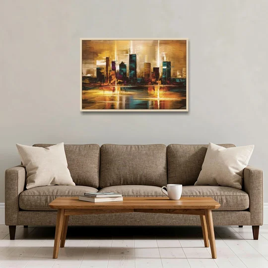 Houston Cityscape - Oak Framed Canvas Wall Art - Sofa - 36x24