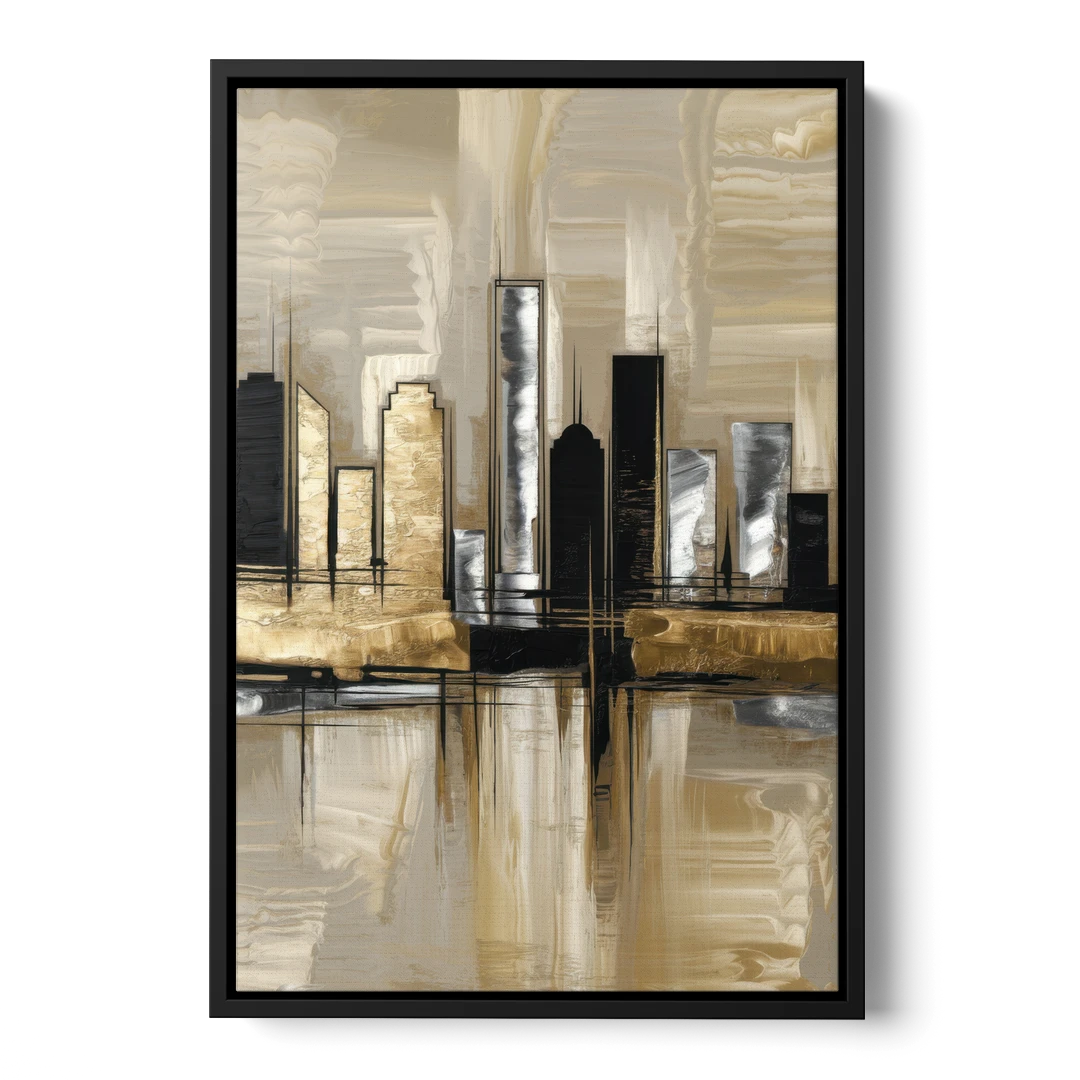 Houston Contemporary Design - Black Framed Canvas Wall Art - Front