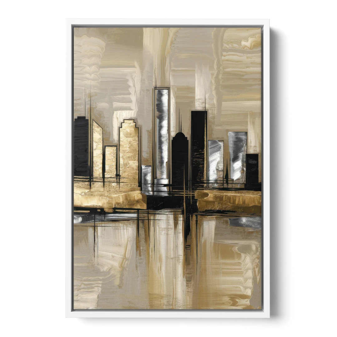 Houston Contemporary Design - White Framed Canvas Wall Art - Front