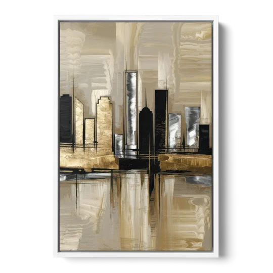 Houston Contemporary Design - White Framed Canvas Wall Art - Front