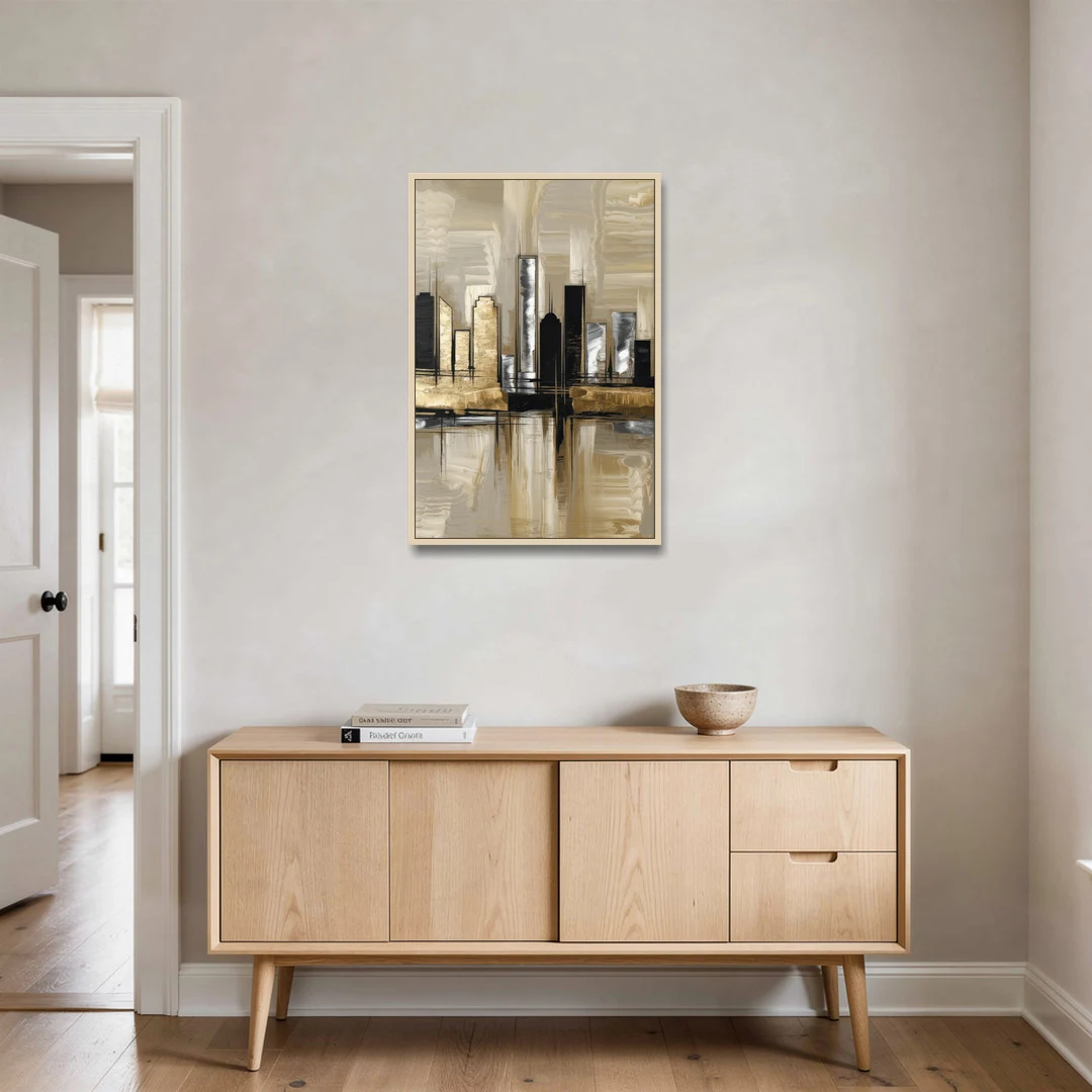 Houston Contemporary Design - Oak Framed Canvas Wall Art - Coffee Table - 24x36