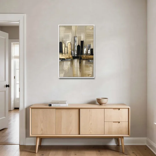 Houston Contemporary Design - White Framed Canvas Wall Art - Coffee Table - 24x36