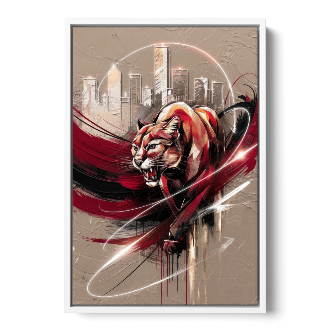 Houston Cougars Passion - White Framed Canvas Wall Art - Front